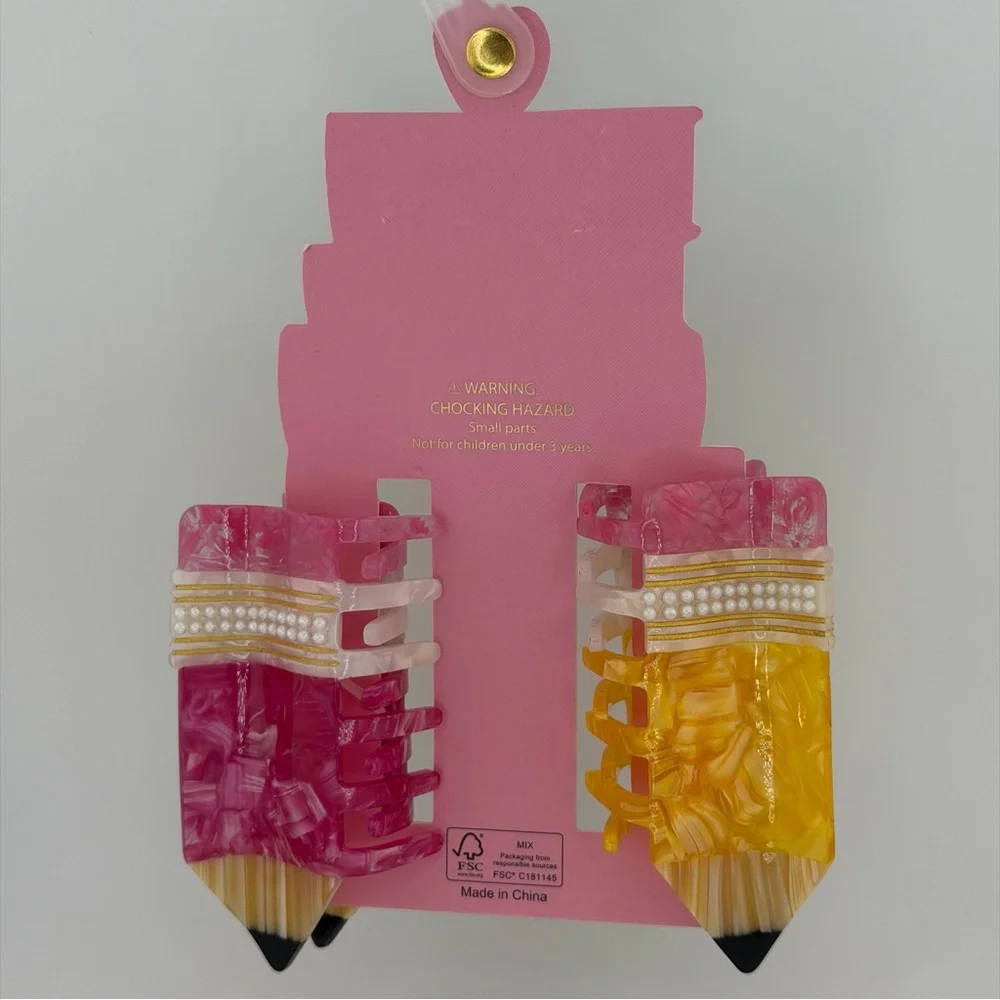 Piper K Back to School Themed Pencil Claw Hair Clip - Set of 2